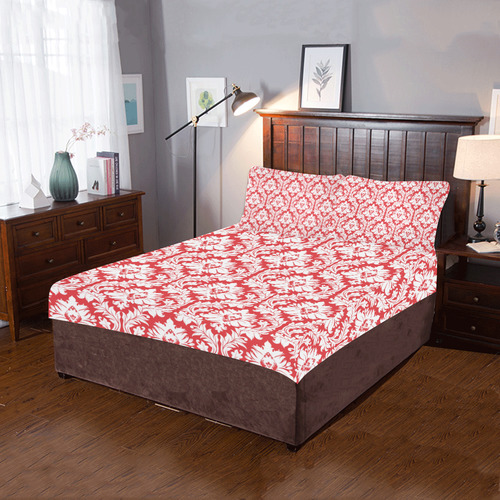damask pattern red and white 3-Piece Bedding Set