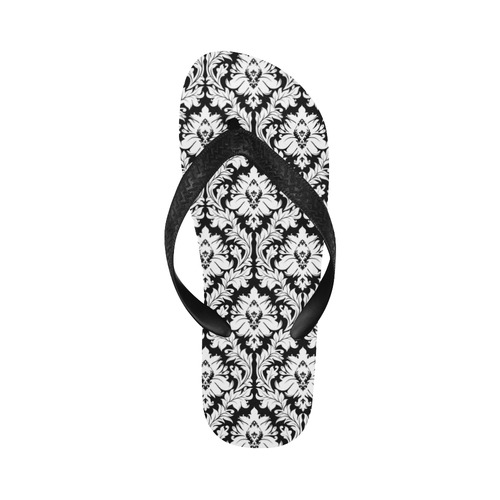 damask pattern black and white Flip Flops for Men/Women (Model 040)