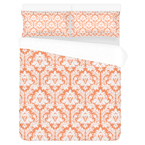 damask pattern orange and white 3-Piece Bedding Set