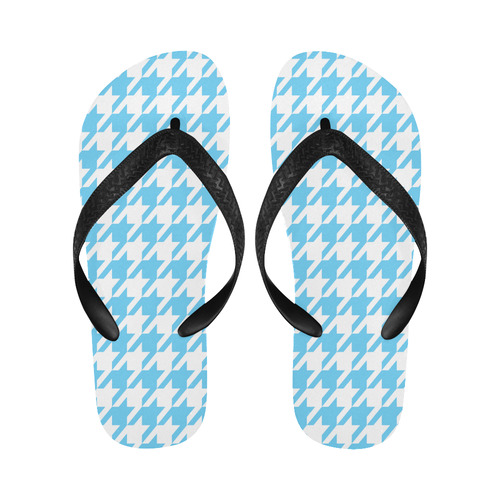 bright blue and white houndstooth classic pattern Flip Flops for Men/Women (Model 040)
