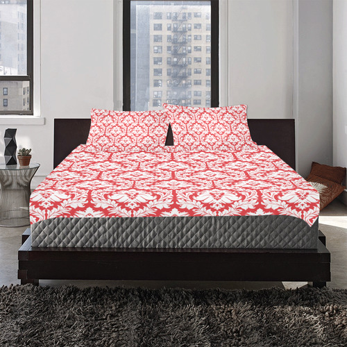 damask pattern red and white 3-Piece Bedding Set