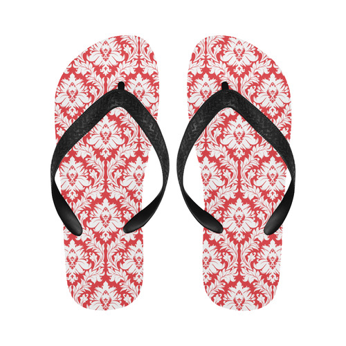 damask pattern red and white Flip Flops for Men/Women (Model 040)