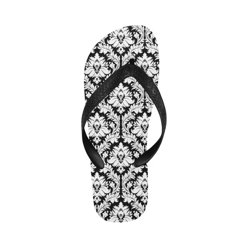 damask pattern black and white Flip Flops for Men/Women (Model 040)