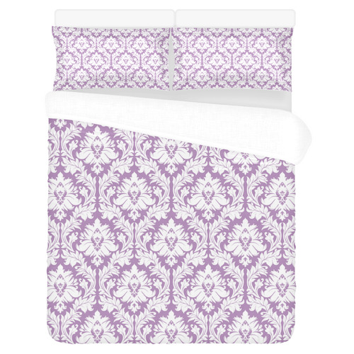 damask pattern lilac and white 3-Piece Bedding Set