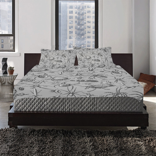 beetles spiders creepy crawlers insects grey 3-Piece Bedding Set