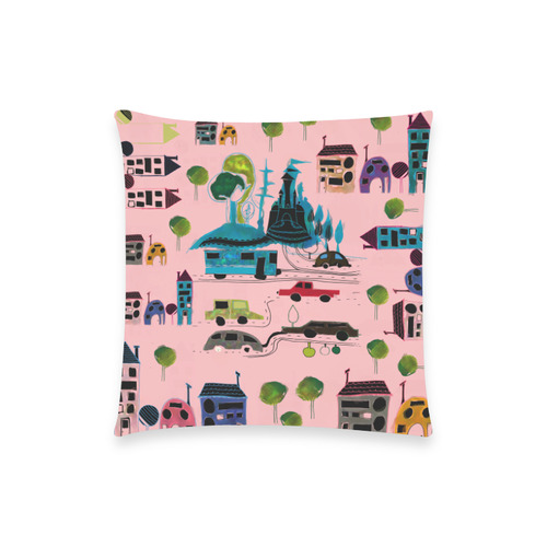 city view pink Custom  Pillow Case 18"x18" (one side) No Zipper