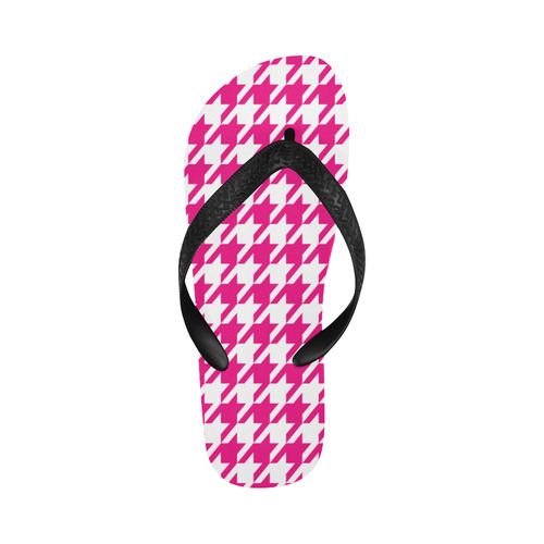 hot pink  and white houndstooth classic pattern Flip Flops for Men/Women (Model 040)