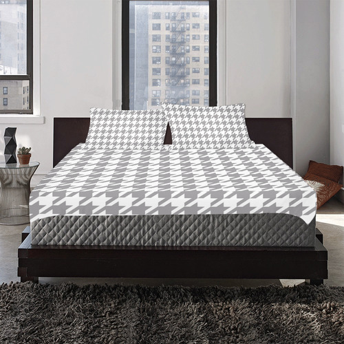 grey and white houndstooth classic pattern 3-Piece Bedding Set