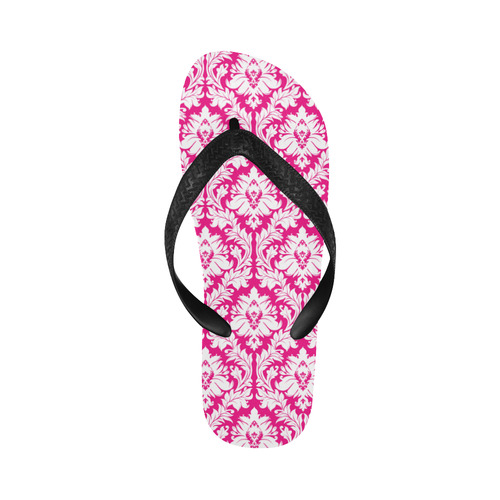 damask pattern hot pink and white Flip Flops for Men/Women (Model 040)