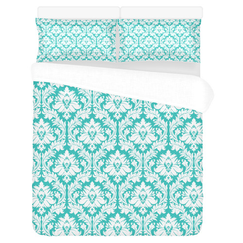 damask pattern turquoise and white 3-Piece Bedding Set