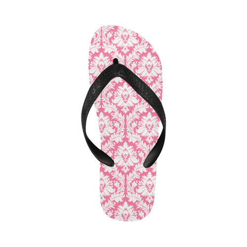 damask pattern pink and white Flip Flops for Men/Women (Model 040)