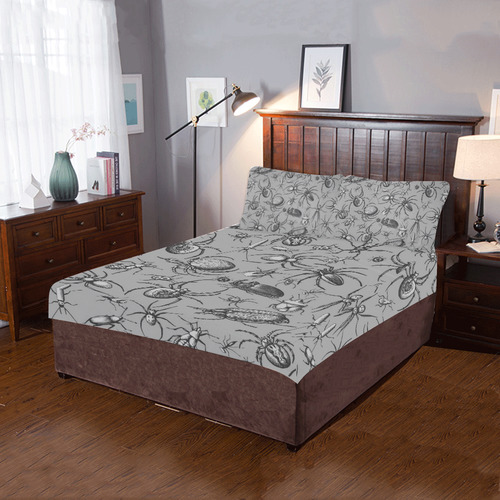 beetles spiders creepy crawlers insects grey 3-Piece Bedding Set
