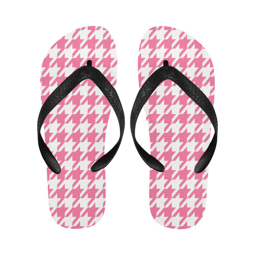 pink and white houndstooth classic pattern Flip Flops for Men/Women (Model 040)