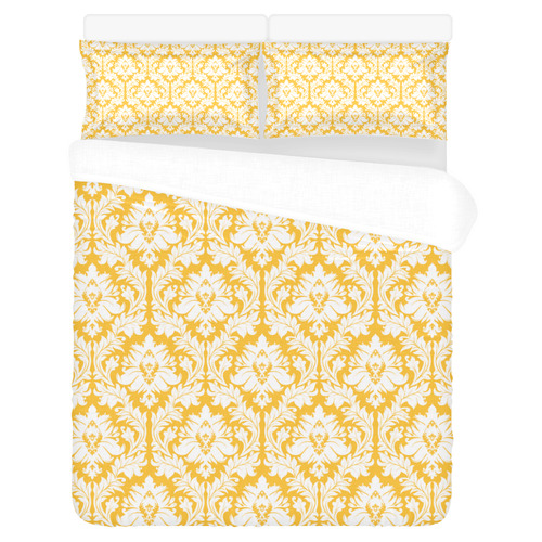 damask pattern sunny yellow and white 3-Piece Bedding Set