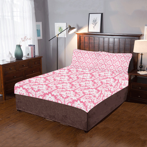 damask pattern pink and white 3-Piece Bedding Set