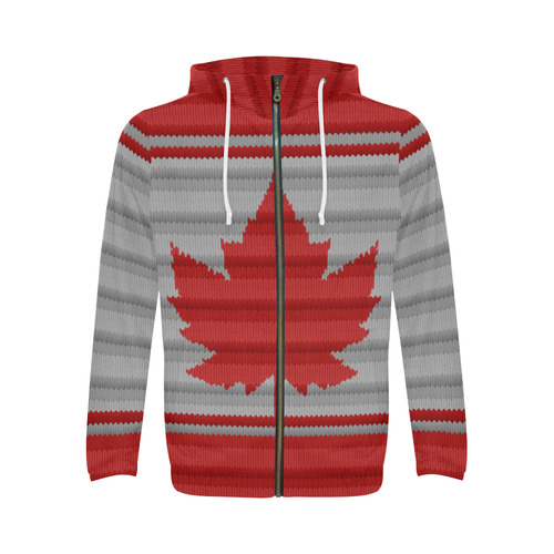Canada Hoodie Knitted Print Hoodie Jackets All Over Print Full Zip Hoodie for Men (Model H14)