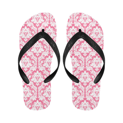 damask pattern pink and white Flip Flops for Men/Women (Model 040)