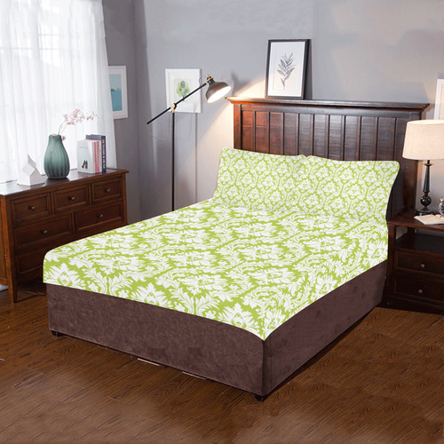 damask pattern spring green and white 3-Piece Bedding Set