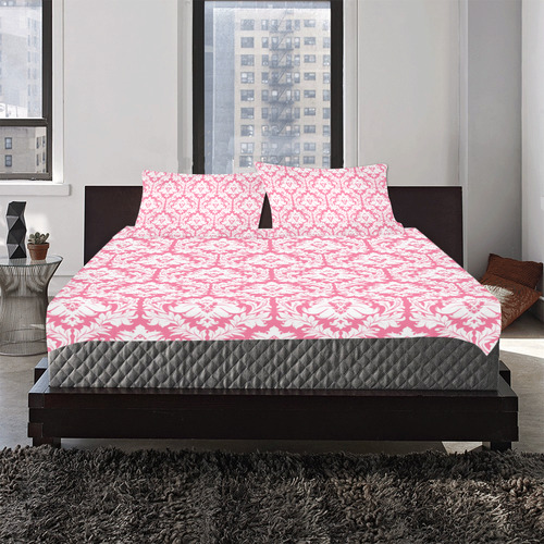 damask pattern pink and white 3-Piece Bedding Set