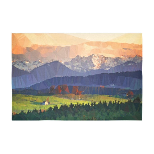 Mountain Meadow Low Poly Landscape Cotton Linen Tablecloth 60" x 90"