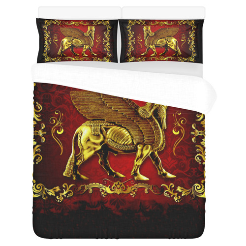 Black and Gold Lamassu Bedroom Set 3-Piece Bedding Set