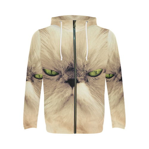 Angy Cat All Over Print Full Zip Hoodie for Men (Model H14)