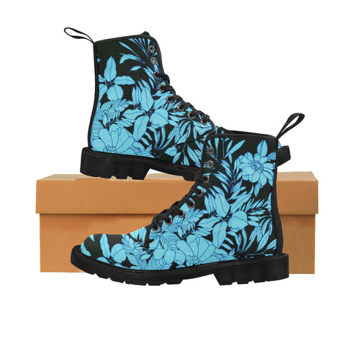 winter blue floral Martin Boots for Men (Black) (Model 1203H)