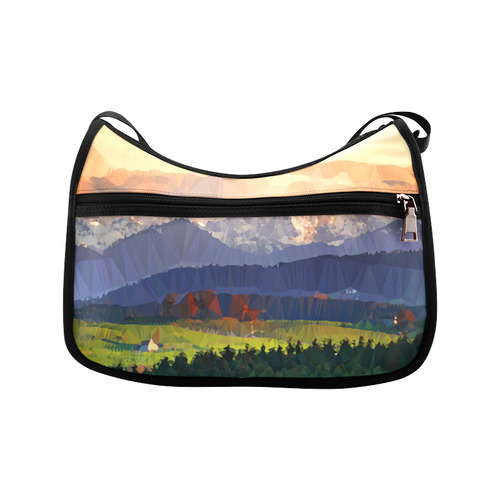 Mountain Meadow Low Poly Landscape Crossbody Bags (Model 1616)