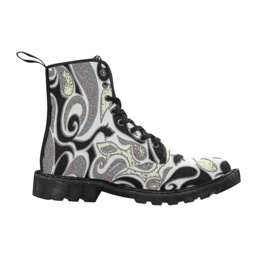 wacky retro abstract swirl in black and white Martin Boots for Men (Black) (Model 1203H)