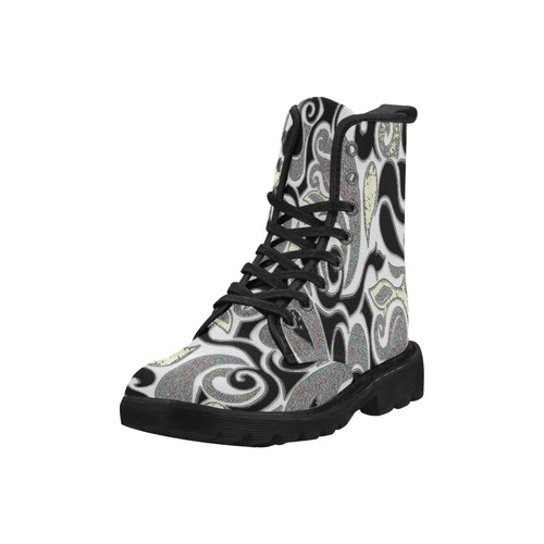 wacky retro abstract swirl in black and white Martin Boots for Men (Black) (Model 1203H)