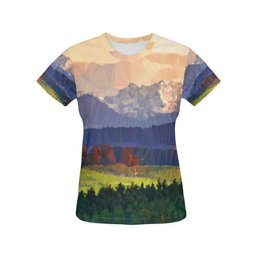 Mountain Meadow Low Poly Landscape All Over Print T-Shirt for Women (USA Size) (Model T40)