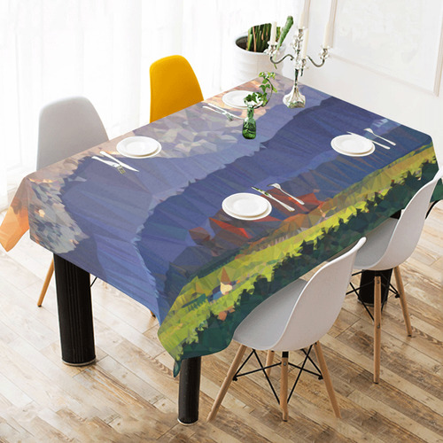 Mountain Meadow Low Poly Landscape Cotton Linen Tablecloth 60" x 90"