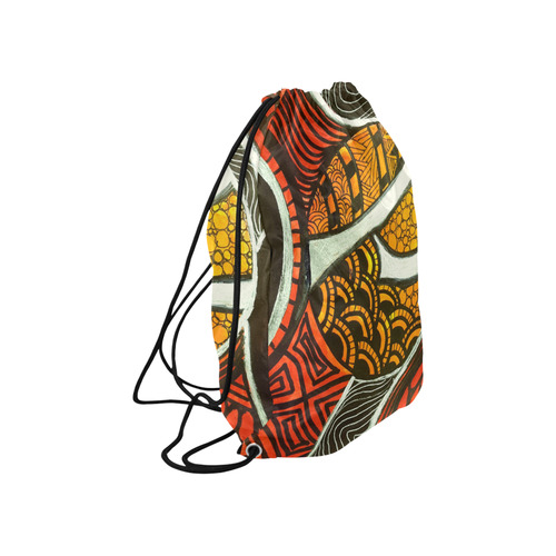 Red Orange & Black Abstract Large Drawstring Bag Model 1604 (Twin Sides)  16.5"(W) * 19.3"(H)