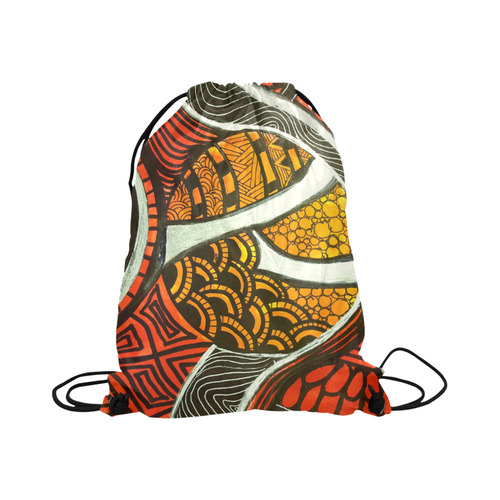 Red Orange & Black Abstract Large Drawstring Bag Model 1604 (Twin Sides)  16.5"(W) * 19.3"(H)