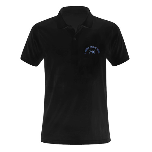 I WORK AND PLAY  IN 716 on Black Men's Polo Shirt (Model T24)