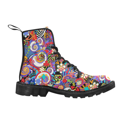 Ladies Print Boots Sugar Skull Print Martin Boots for Women (Black) (Model 1203H)