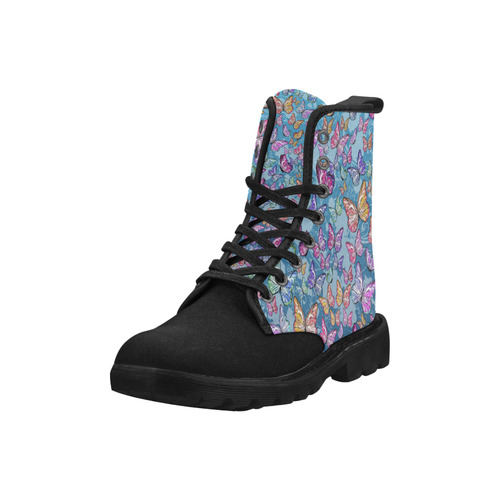 Ladies Print Boots Blue Butterfly Print Martin Boots for Women (Black) (Model 1203H)