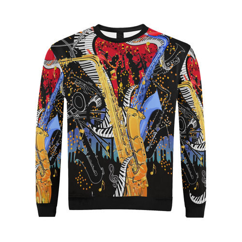 Mens Musician Sweatshirt Jazz Music Print All Over Print Crewneck Sweatshirt for Men/Large (Model H18)