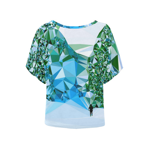 Figure In Snow Low Poly Triangles Women's Batwing-Sleeved Blouse T shirt (Model T44)