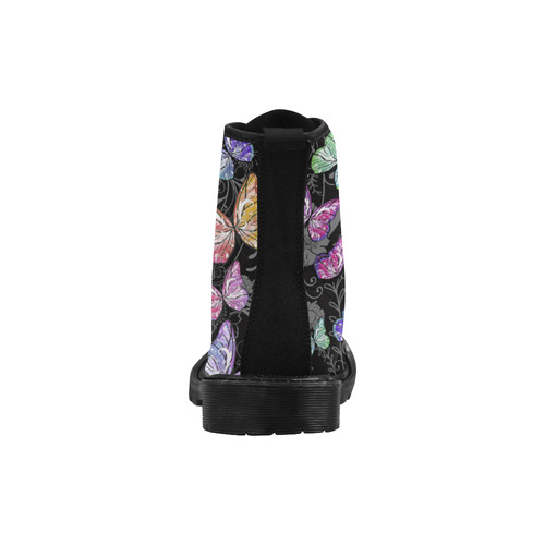Ladies Print Boots Colorful Butterflies Martin Boots for Women (Black) (Model 1203H)
