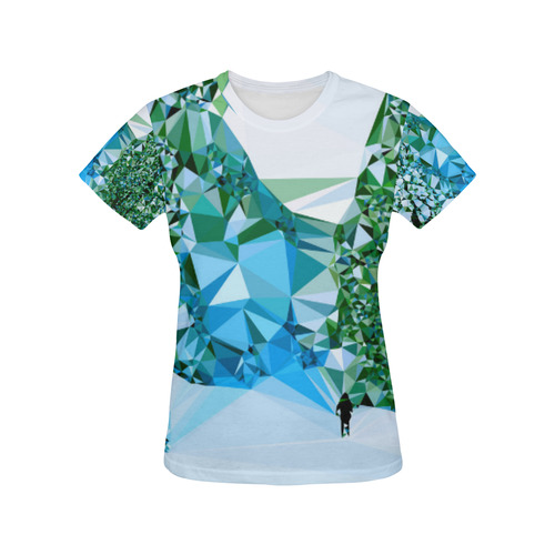 Figure In Snow Low Poly Triangles All Over Print T-Shirt for Women (USA Size) (Model T40)