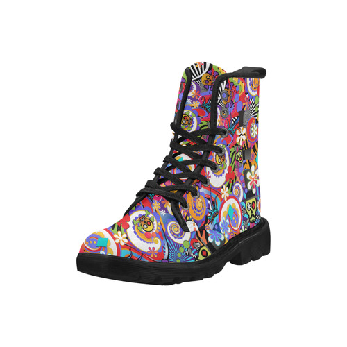 Ladies Print Boots Sugar Skull Print Martin Boots for Women (Black) (Model 1203H)