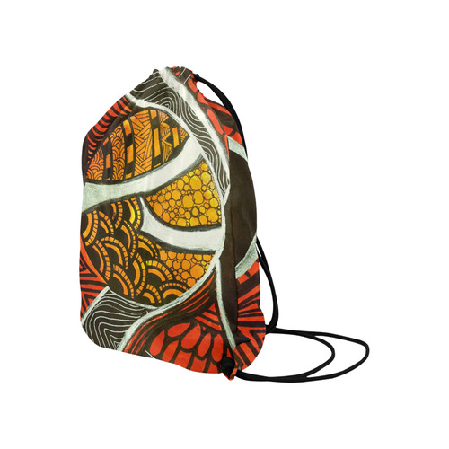 Red Orange & Black Abstract Large Drawstring Bag Model 1604 (Twin Sides)  16.5"(W) * 19.3"(H)