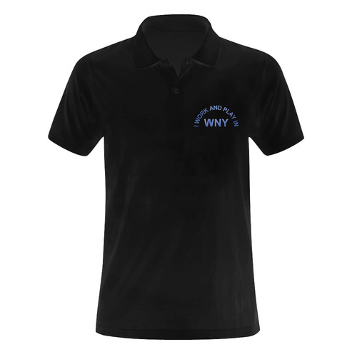 I WORK AND PLAY  IN WNY on Black Men's Polo Shirt (Model T24)