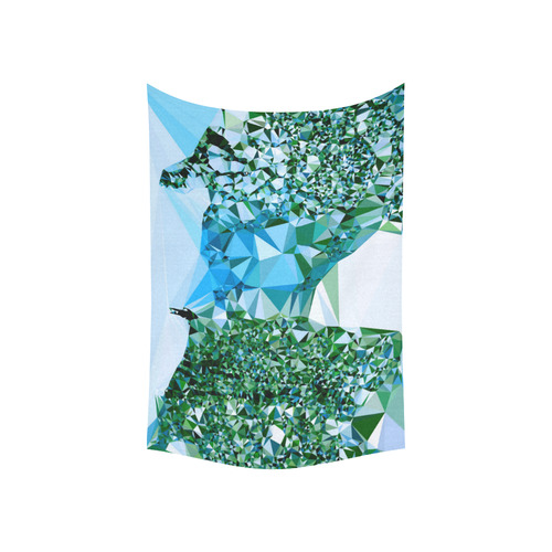 Figure In Snow Low Poly Triangles Cotton Linen Wall Tapestry 60"x 40"