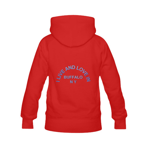 I LIVE AND LOVE  IN BUFFALO NY on Red Women's Classic Hoodies (Model H07)