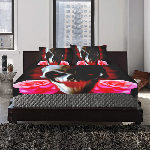 Abstract skull with roses 3-Piece Bedding Set