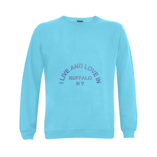 I LIVE AND LOVE  IN BUFFALO NY on Sky Blue Gildan Crewneck Sweatshirt(NEW) (Model H01)