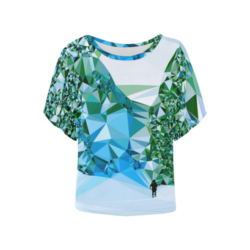 Figure In Snow Low Poly Triangles Women's Batwing-Sleeved Blouse T shirt (Model T44)