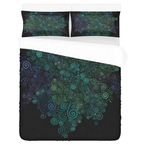 3D Psychedelic Turquoise Rose 3-Piece Bedding Set